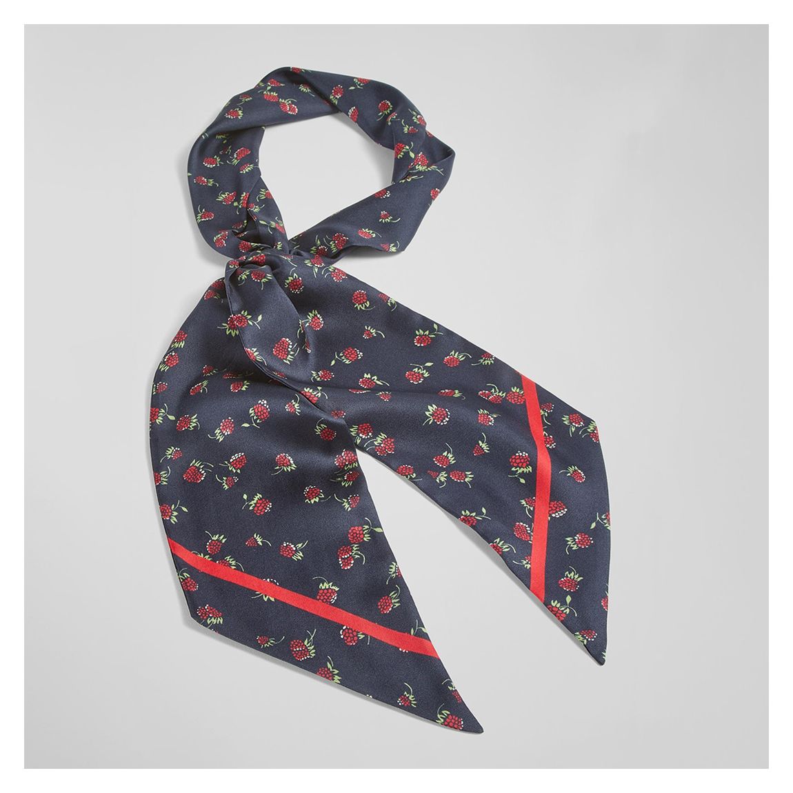 Navy Annis Raspberry Print Silk Scarf main product photo