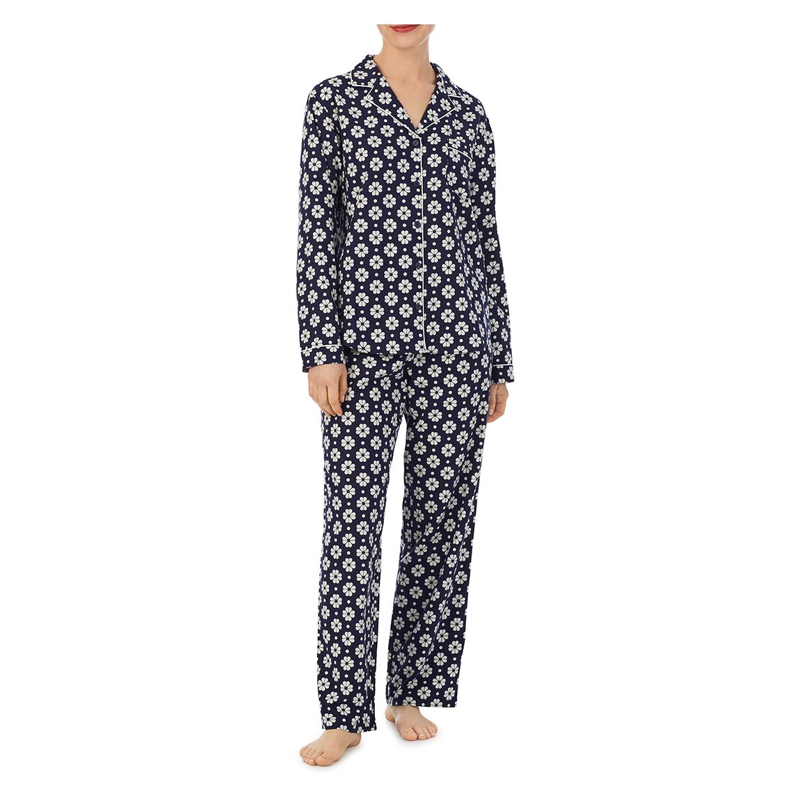 Navy Flower Print Long Notch Pj Set main product photo