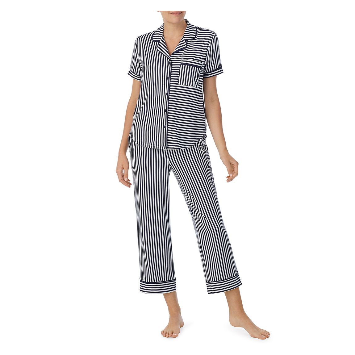 Dark Blue & Stripe Print Crop Pajamas main product photo