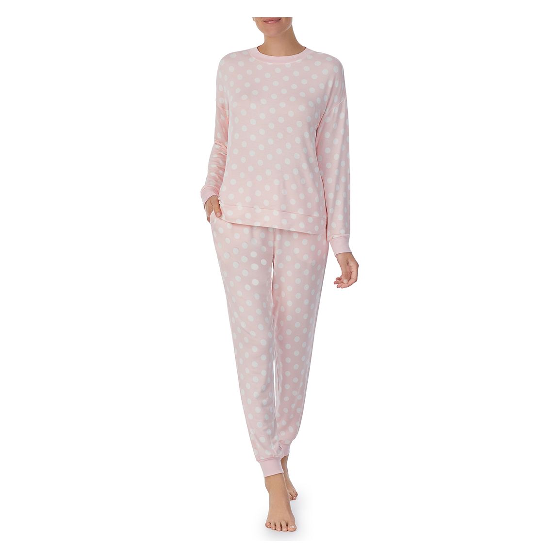 Pink & White French Terry Pullover Jogger Set main product photo
