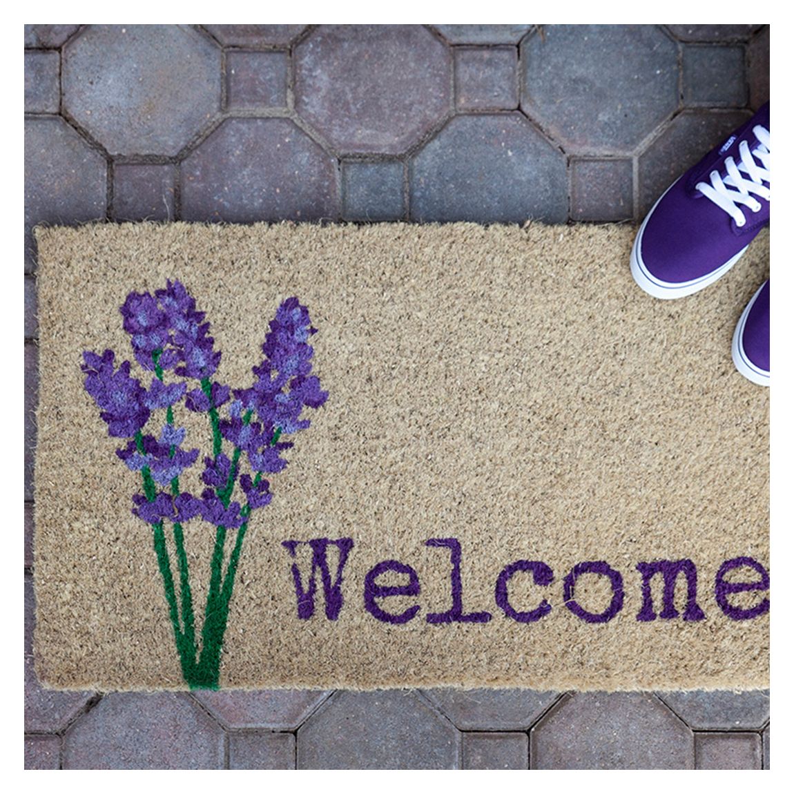 Lavender Welcome Handwoven Coconut Fiber Doormat main product photo
