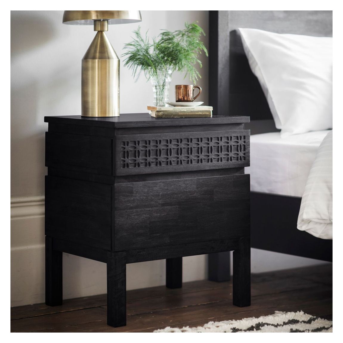 Tergul Black Bedside 2 Drawer Chest main product photo