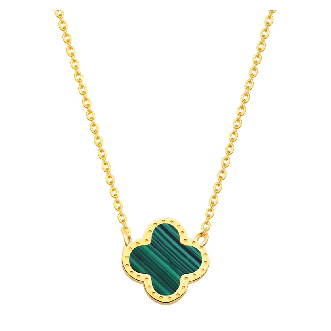 18k Gold Plated Malachite Clover Necklace main product photo