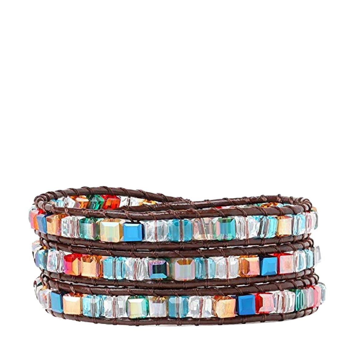 Multi Crystal Leather Wrap Bracelet main product photo
