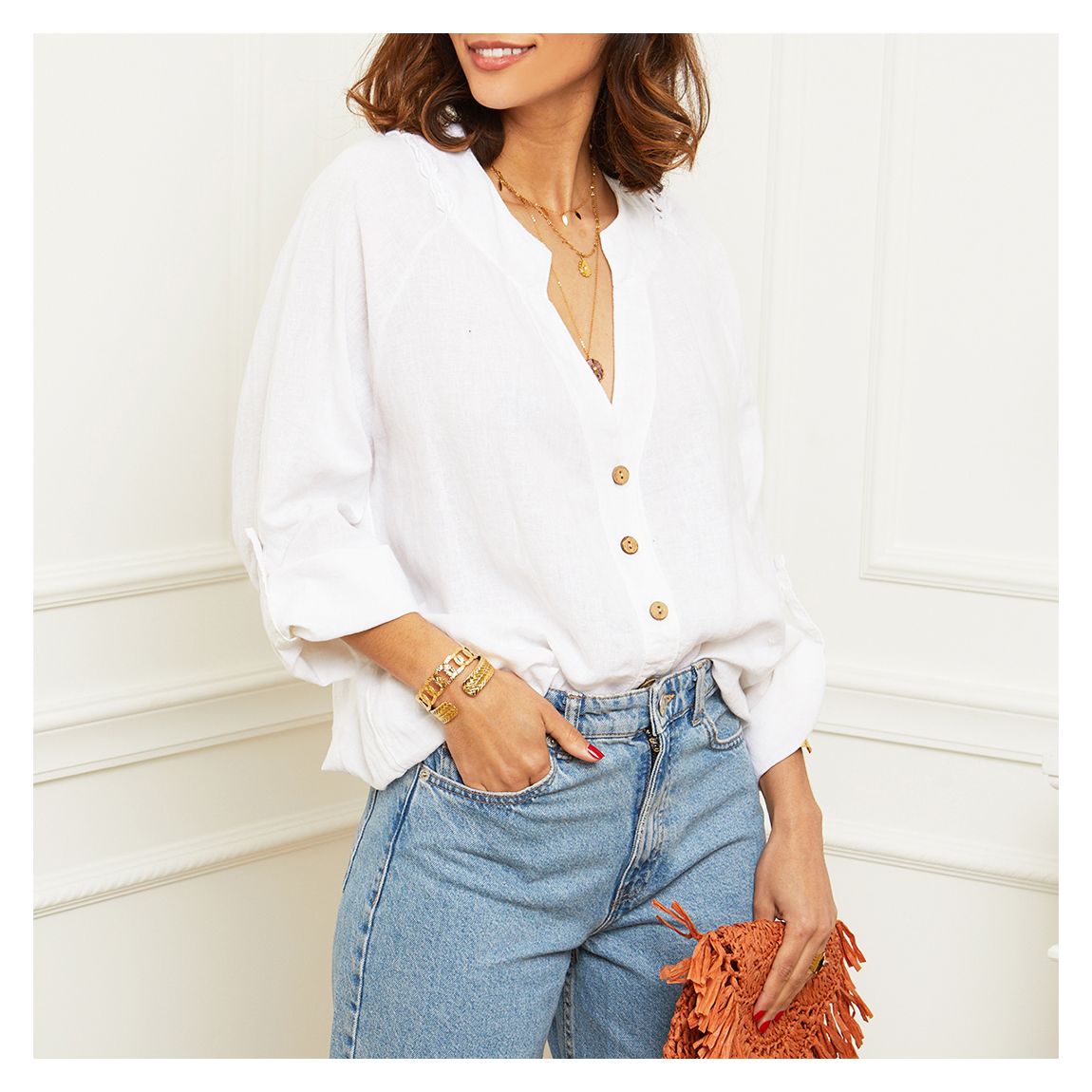 White V Neck Embroidered Top main product photo