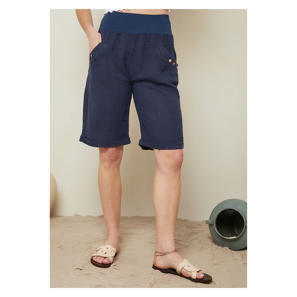 Navy Linen Shorts main product photo