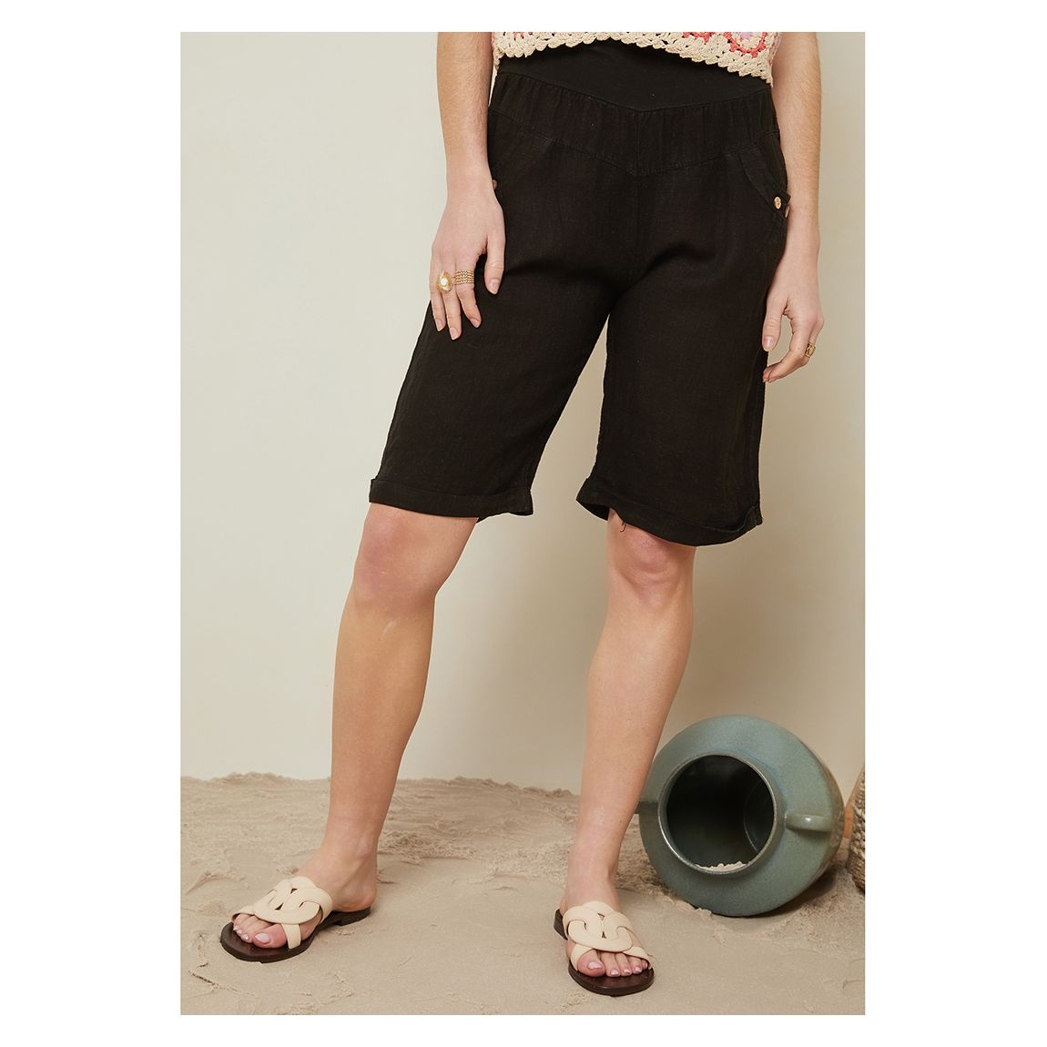 Black Linen Shorts main product photo