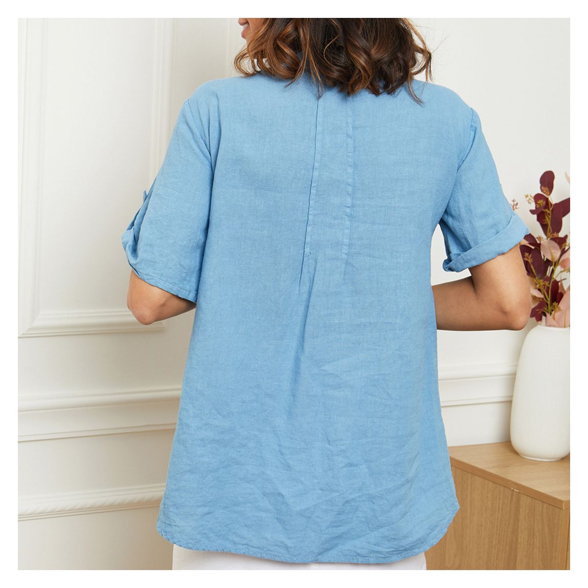 Blue Button Front Linen Blouse main product photo