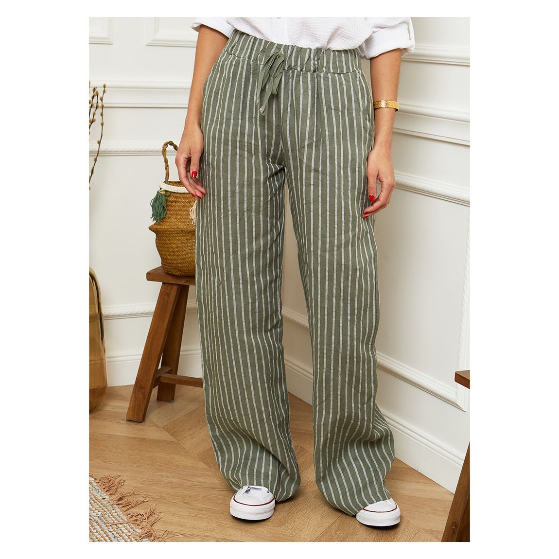 Khaki Wide Fit Linen Trouser main product photo