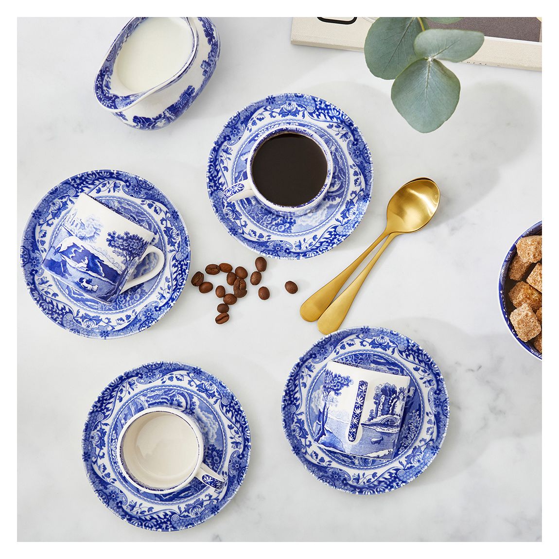 Set of 4 Blue Italian Coffee Cups & Saucers main product photo