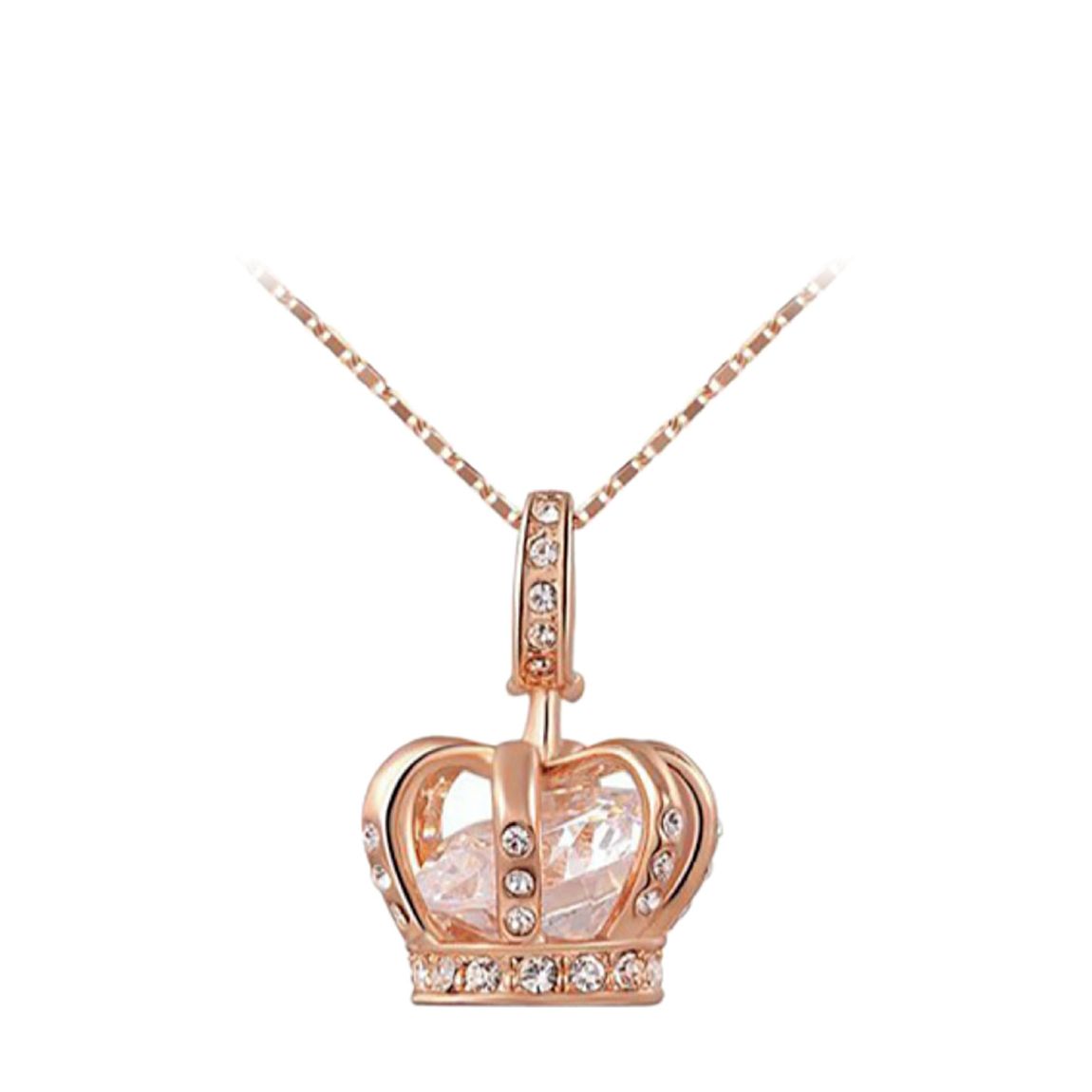 Rose Gold Plated Crown Necklace with Swarovski Crystals main product photo