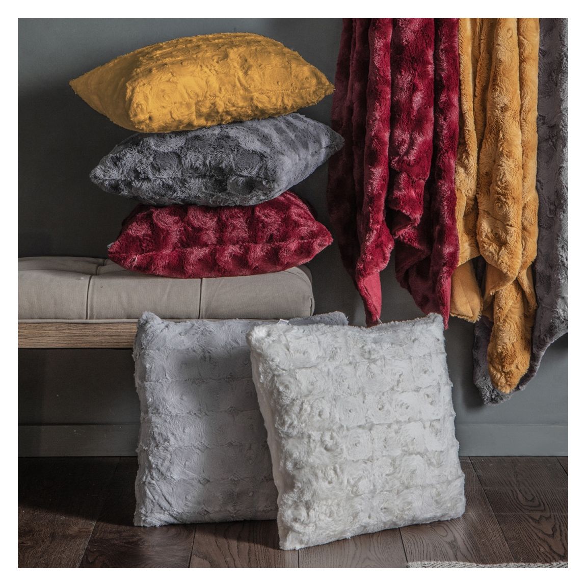 Stellan Fur 43x43cm Cushion, Gunmetal Grey main product photo