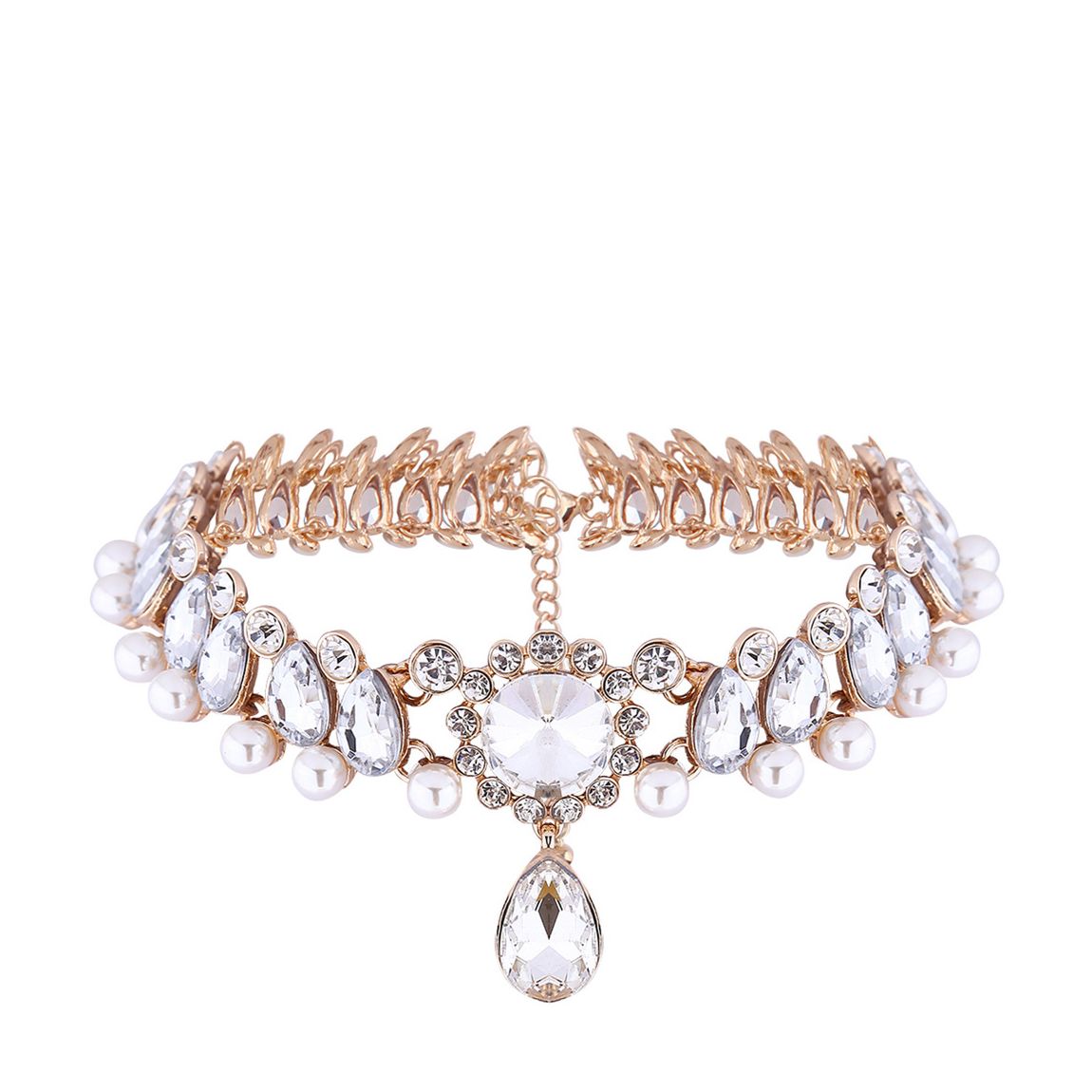Gold Plated/White Crystal/Pearl Choker main product photo