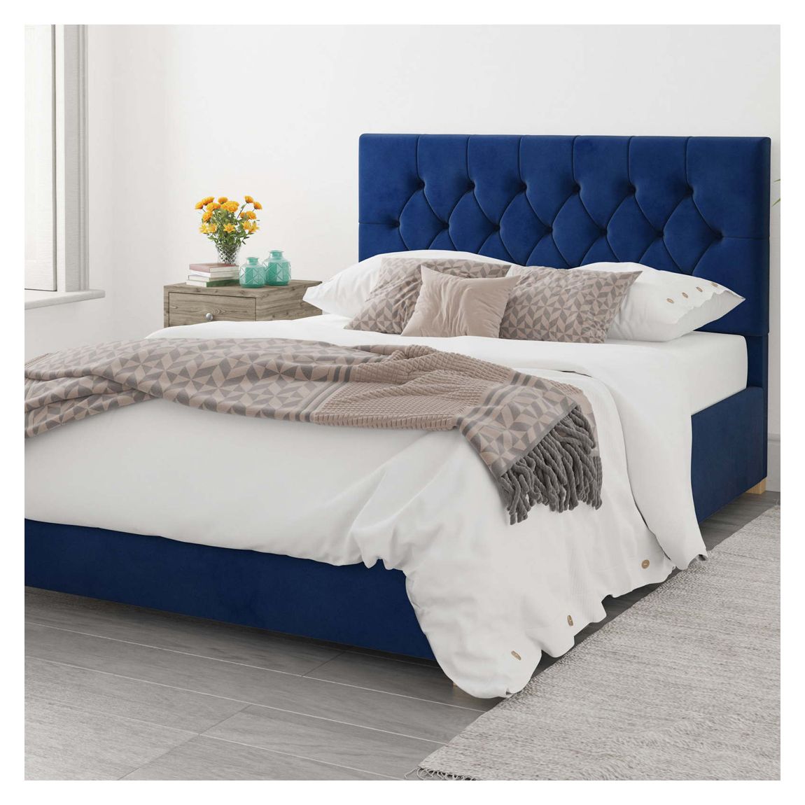 Olivier Navy Double Plush Velvet Ottoman Bed main product photo