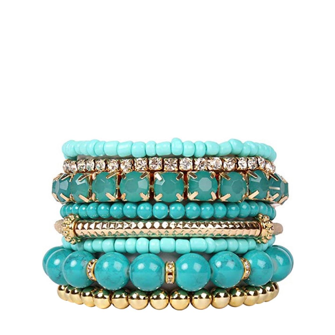 18k Gold Multi Turquoise bead & Crystal Bracelet Set main product photo