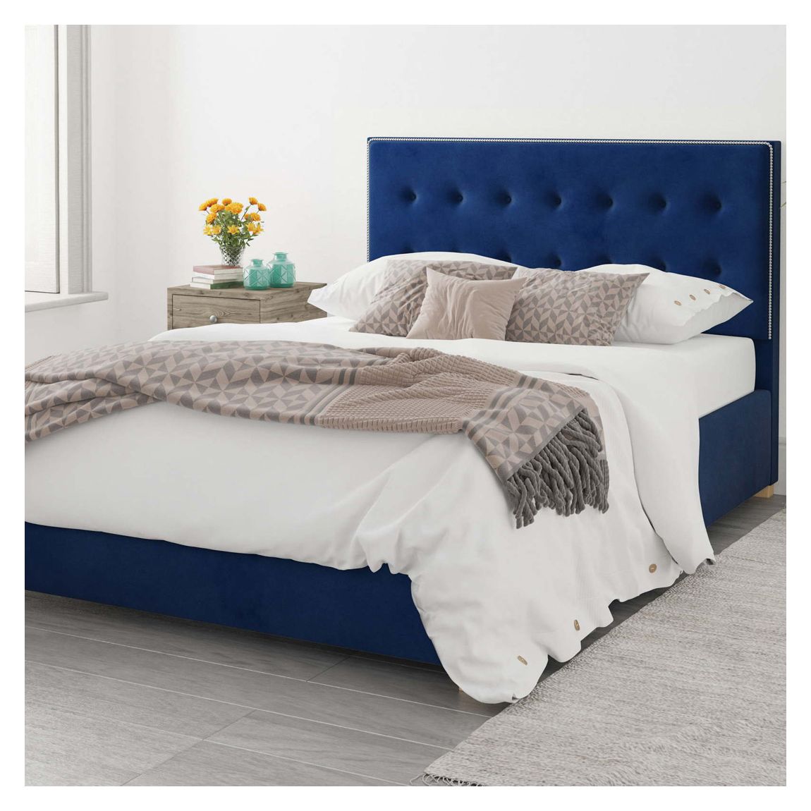 Monument Navy Double Plush Velvet Ottoman Bed main product photo