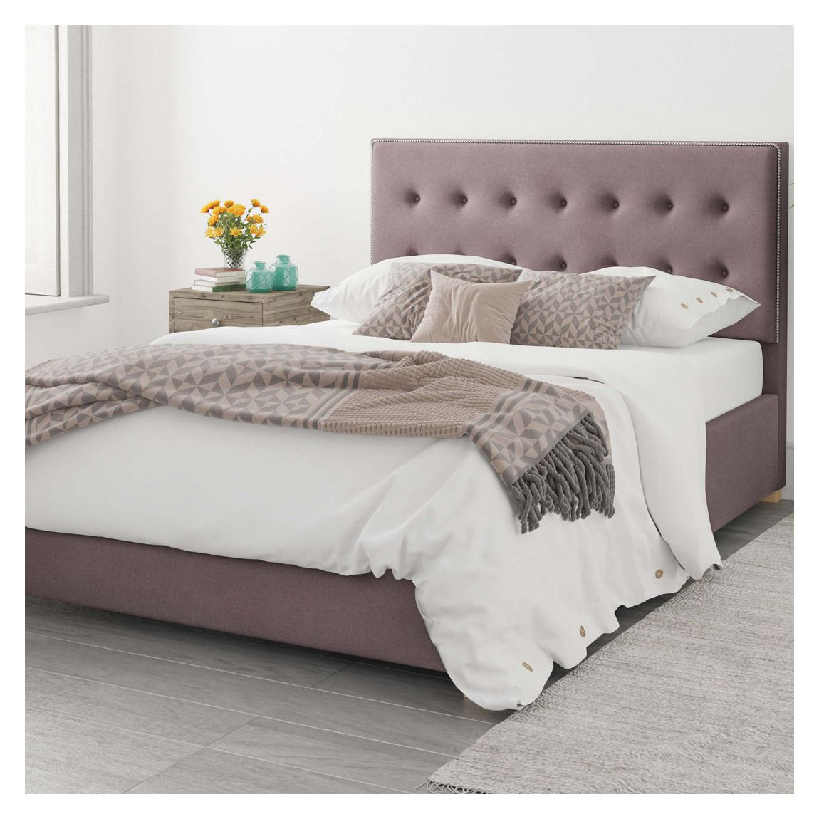 Monument Blush King Plush Velvet Ottoman Bed main product photo