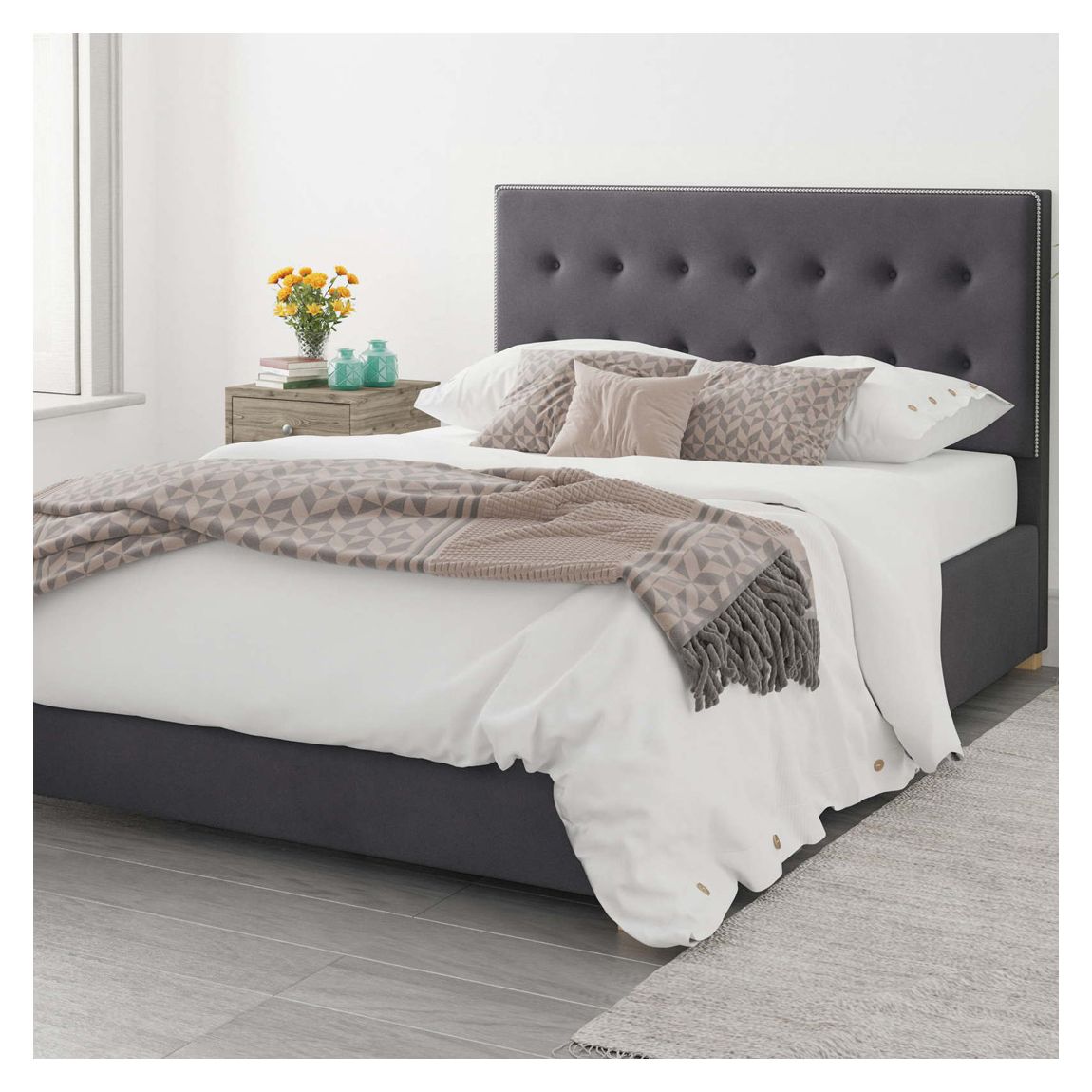 Monument Steel Superking Plush Velvet Ottoman Bed main product photo