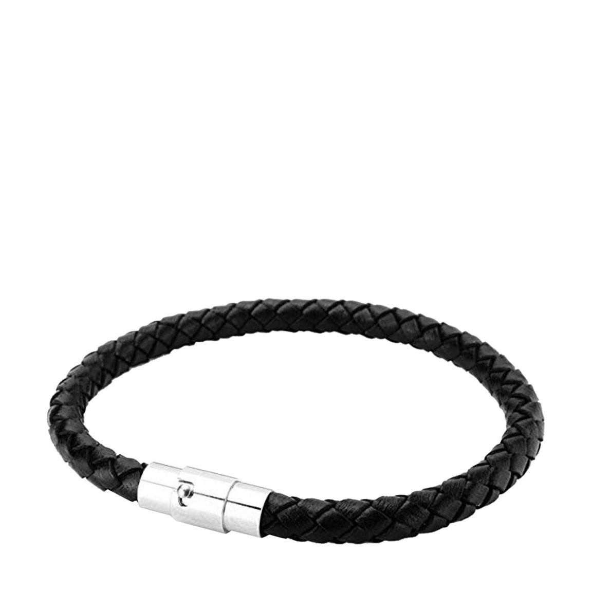 Silver Plated / Black Leather Woven Bracelet main product photo