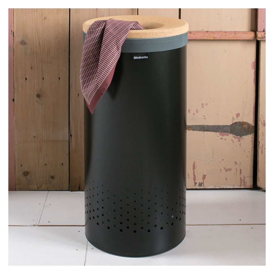 Black Laundry Bin with Cork Lid, 35L main product photo