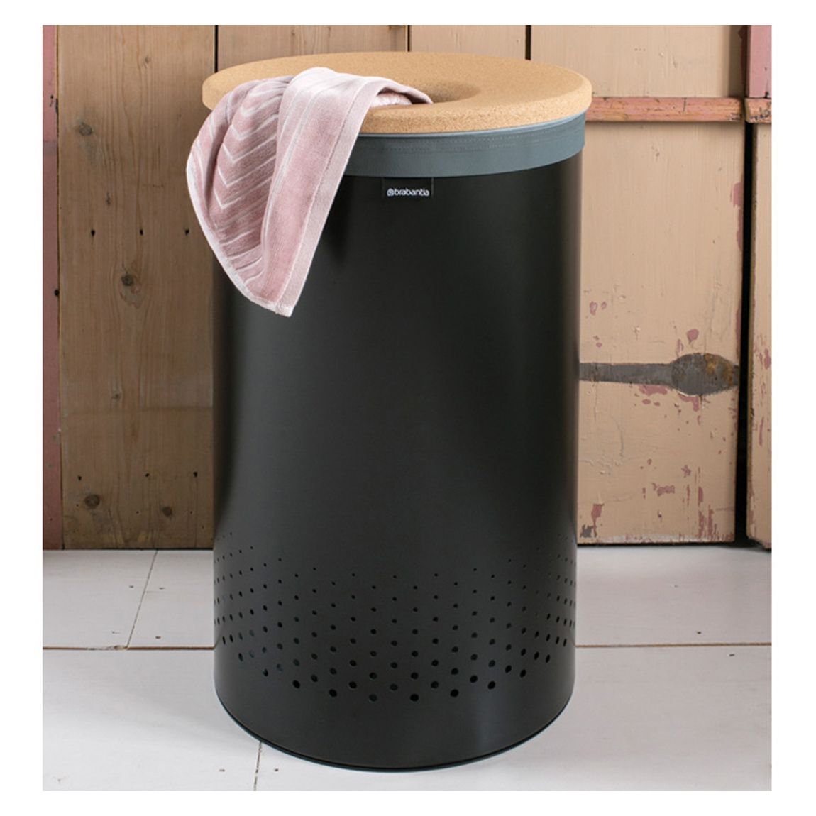 Black Laundry Bin with Cork Lid, 60L main product photo