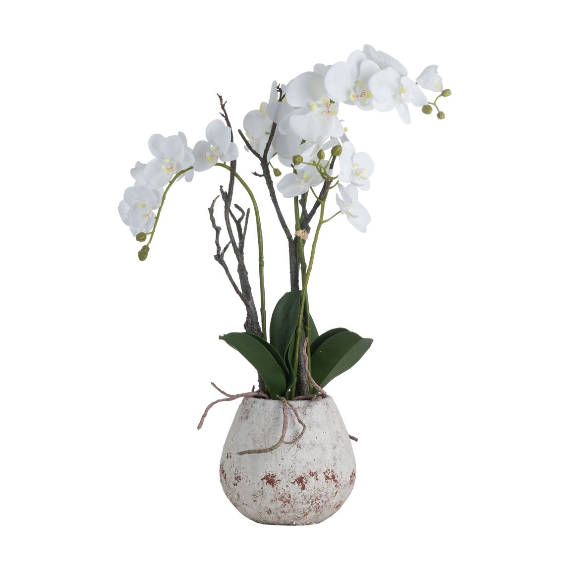 Faux White Orchid In Stone Pot main product photo