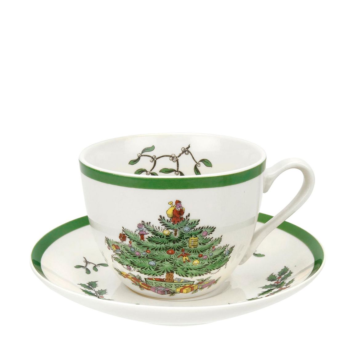 Set of 4 Christmas Tree Tea Cups Saucers main product photo