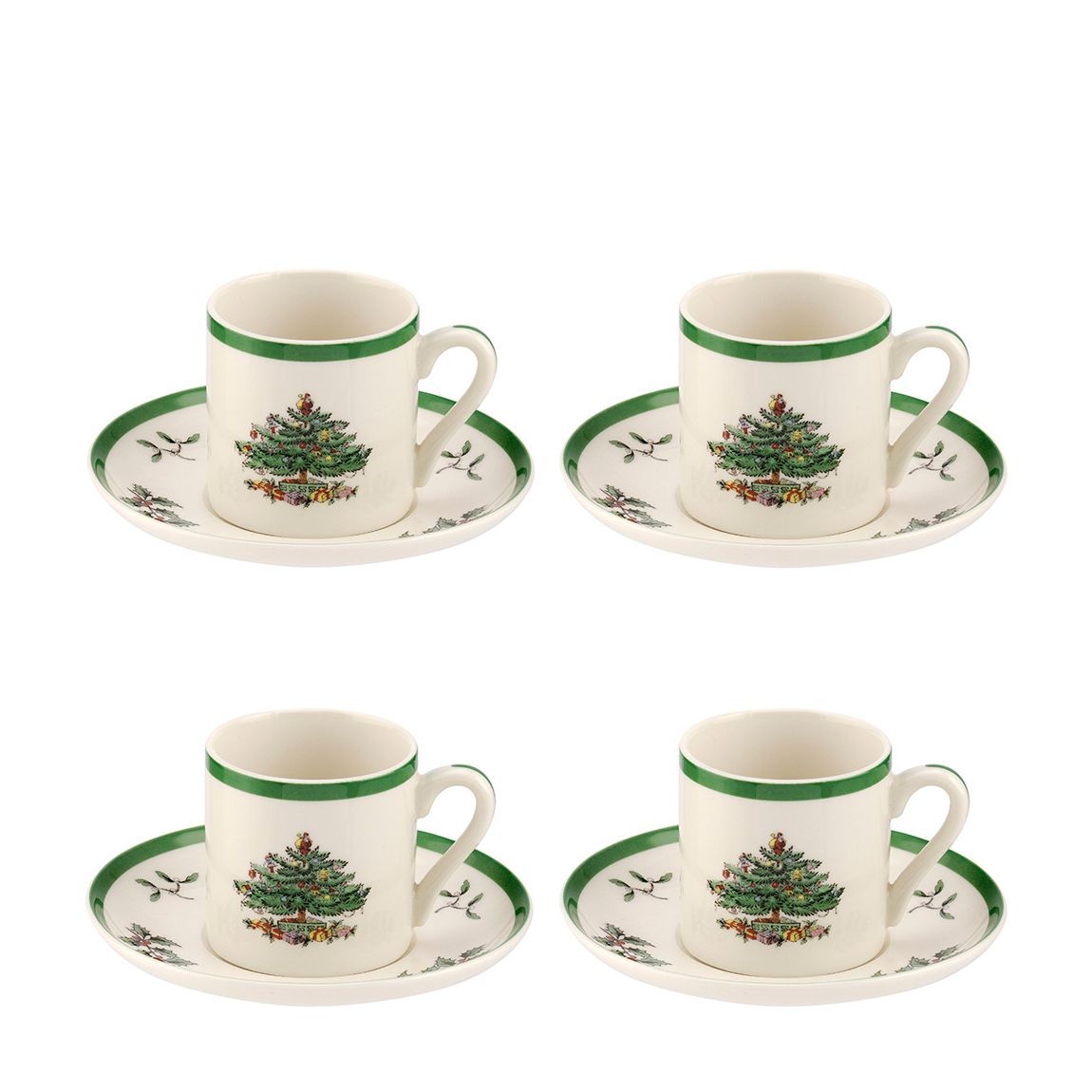 Set of 4 Christmas Tree Espresso Cups Saucers main product photo