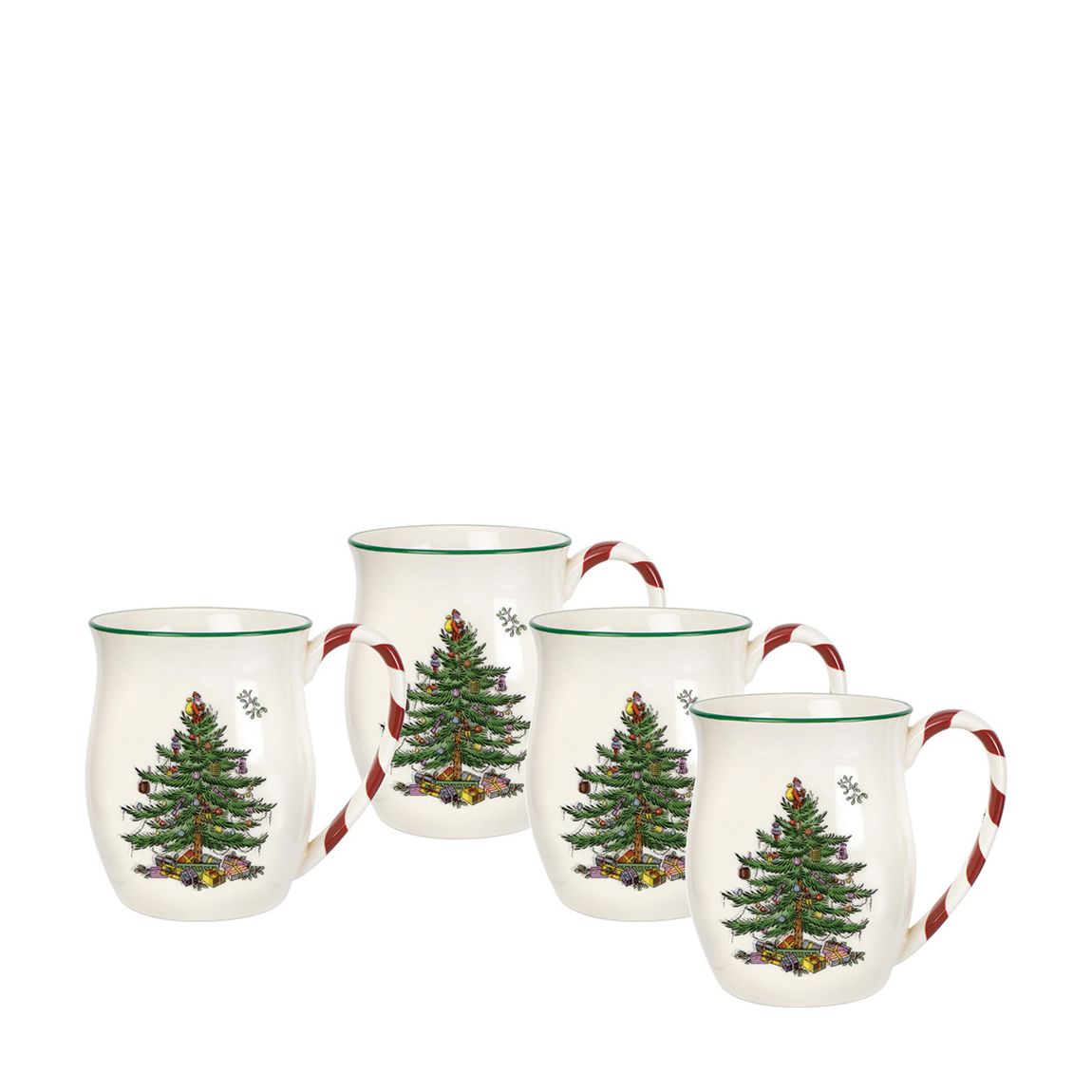 Set of 4 Christmas Tree Mugs with Peppermint Handles main product photo