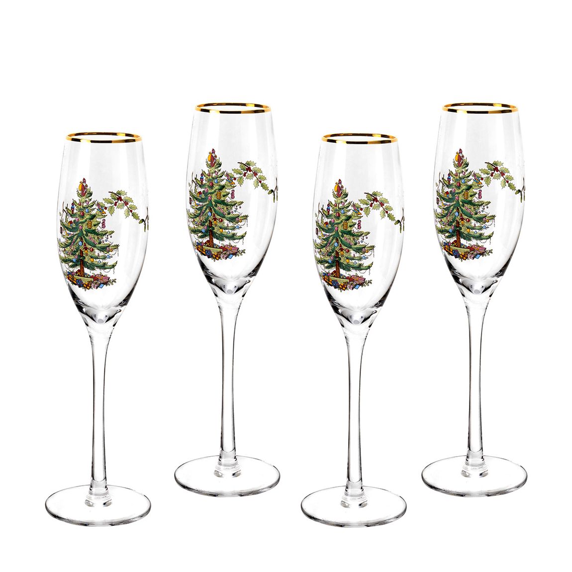 Set of 4 Christmas Tree Champagne Flutes main product photo