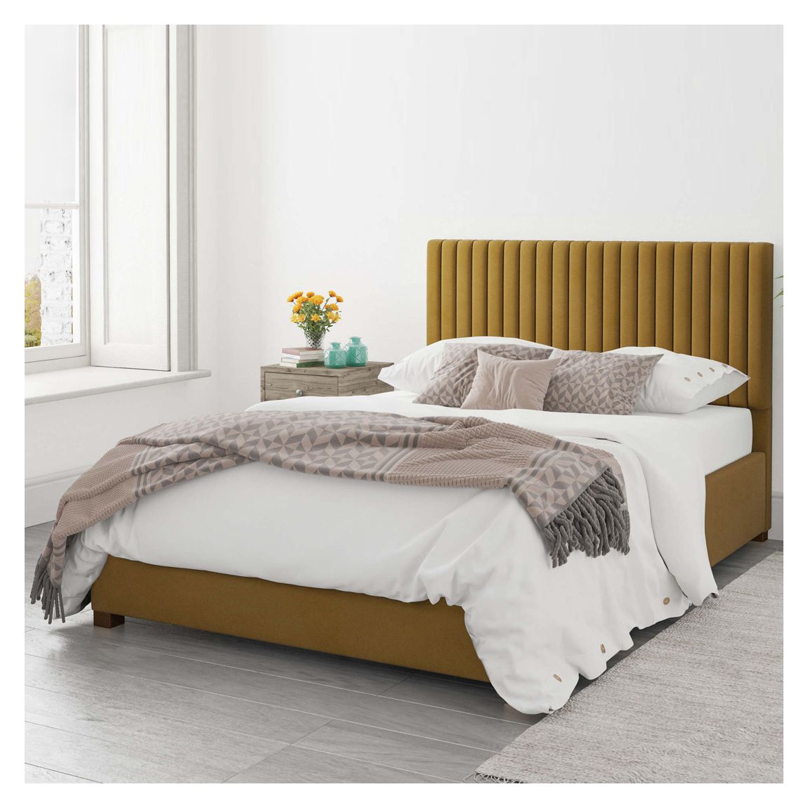 Piccadilly Ochre Superking Plush Velvet Ottoman Bed main product photo