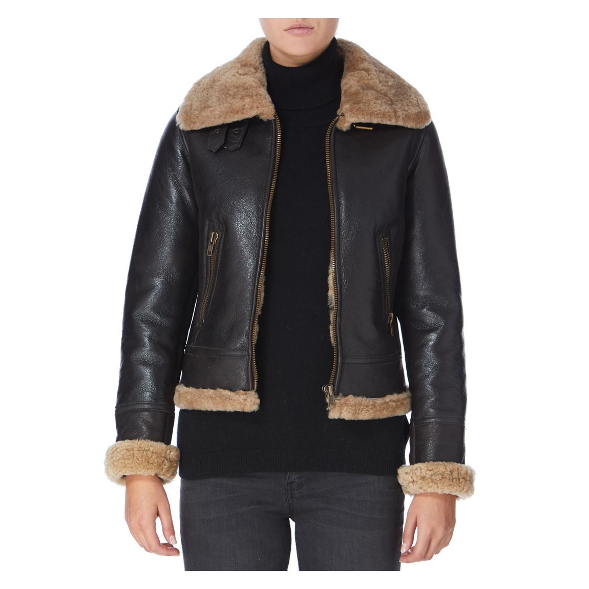 Brown Fitted Flying Sheepskin Jacket main product photo
