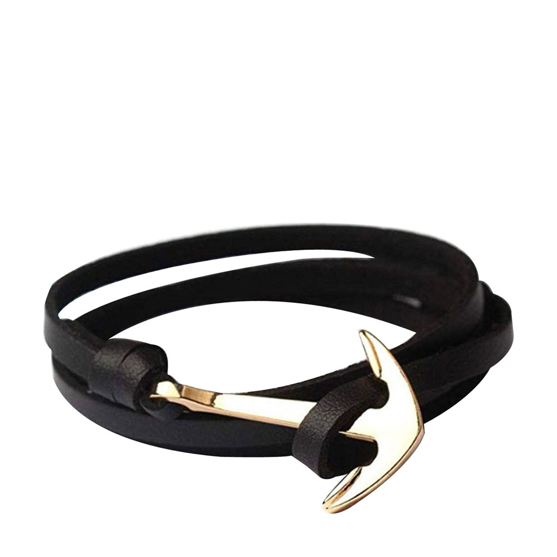 Black / Gold Anchor Leather Wrap Bracelet main product photo