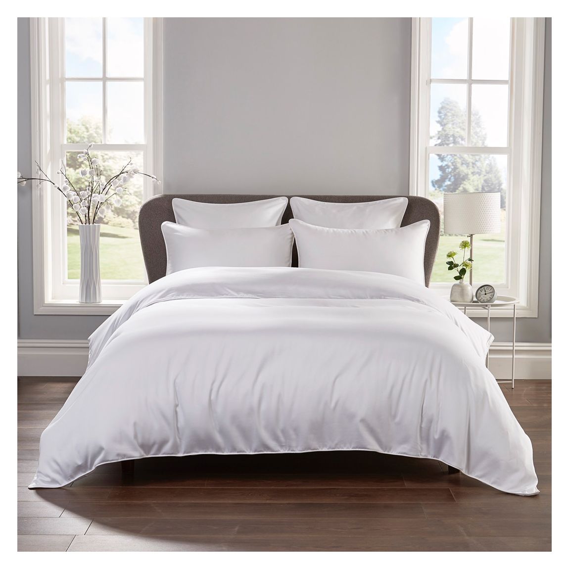 Piped 400TC Double Duvet Cover Set, White/White main product photo