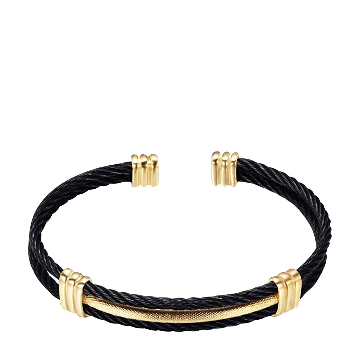 18K Gold Plated & Black Cable Cuff Bangle main product photo
