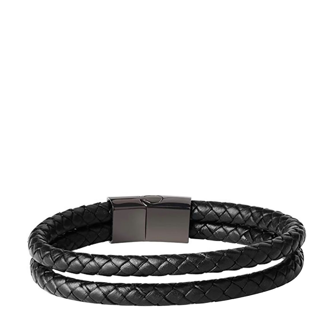 Men's Black Plated Steel / Leather Bracelet main product photo