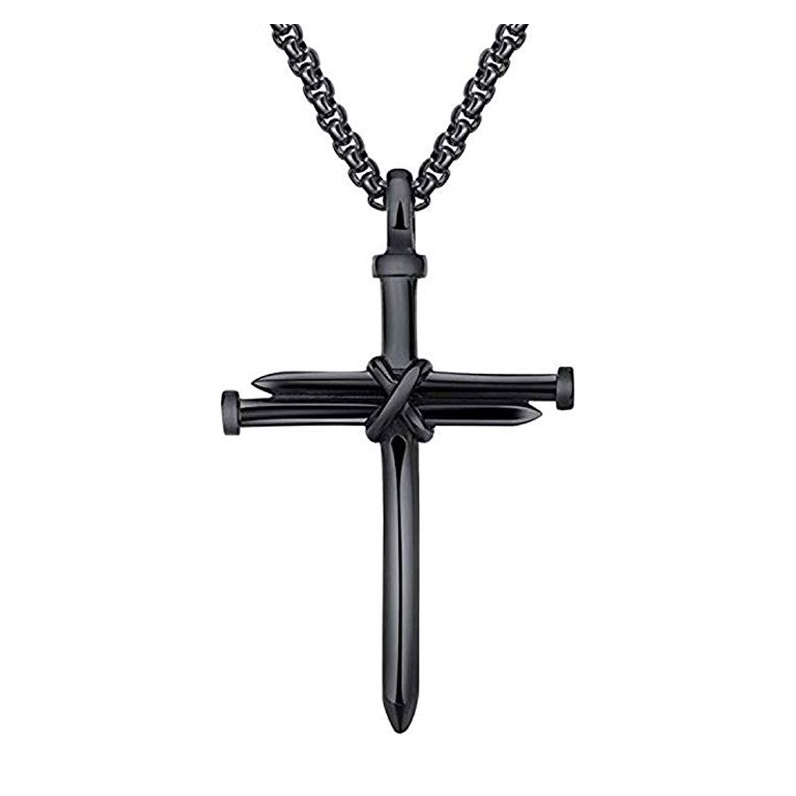 Black Screw Cross Pendant Necklace main product photo