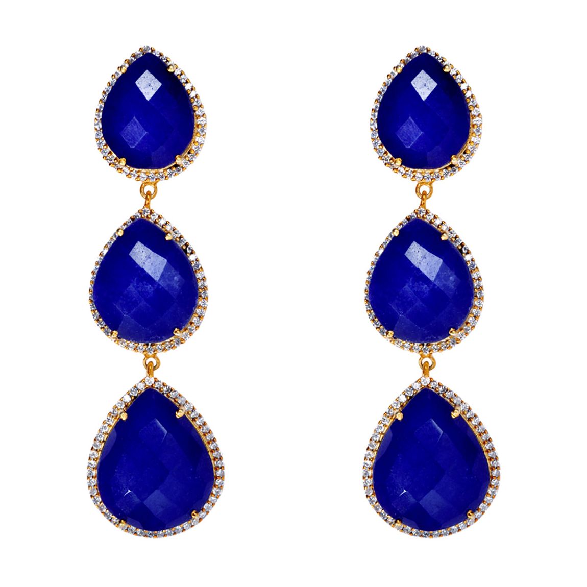 18K Gold Multi Sapphire Pear Embelished Drop Earrings main product photo