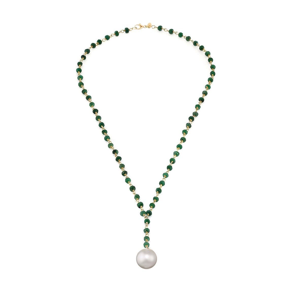 18K Gold Plated Emerald & Pearl Y Necklace main product photo