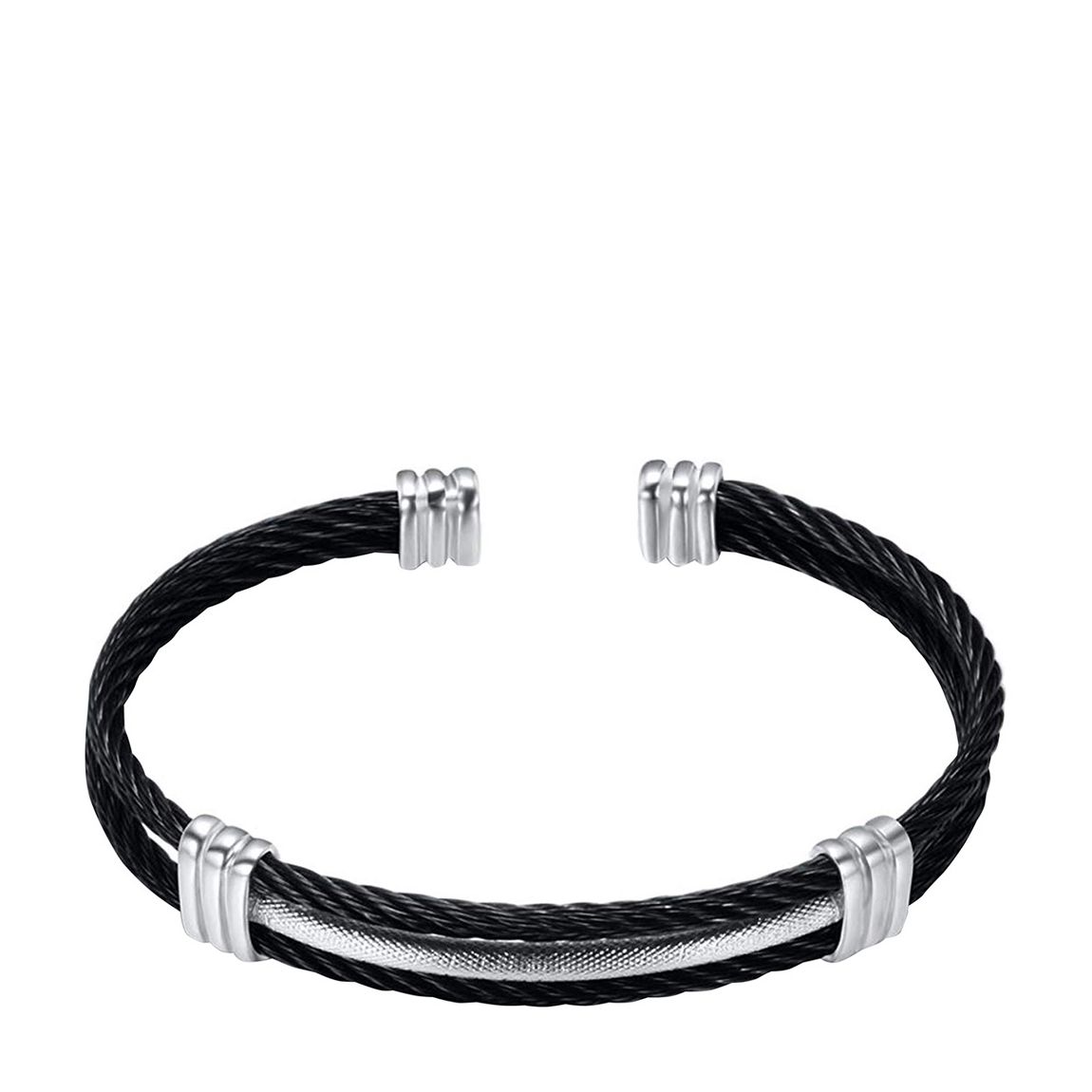 Silver Plated Black Cable Cuff Bangle main product photo