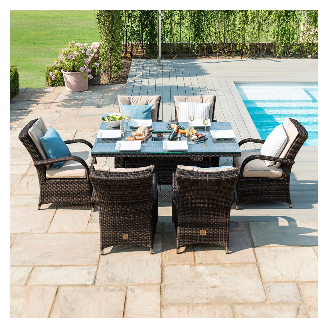 SAVE £270 - Texas 6 Seat Rectangle Ice Bucket Dining Set, Brown main product photo