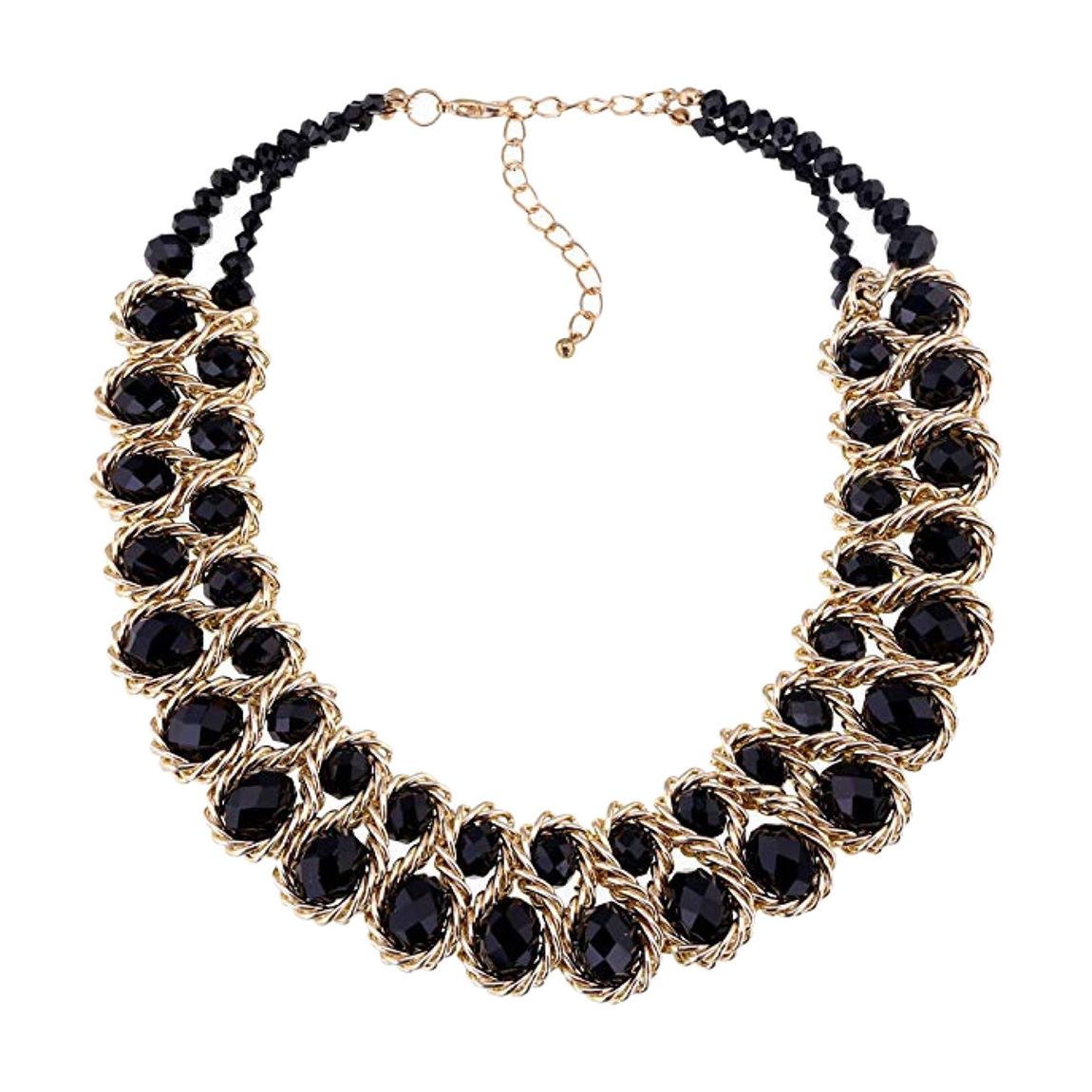18K Gold Plated Black Statement Crystal Necklace main product photo