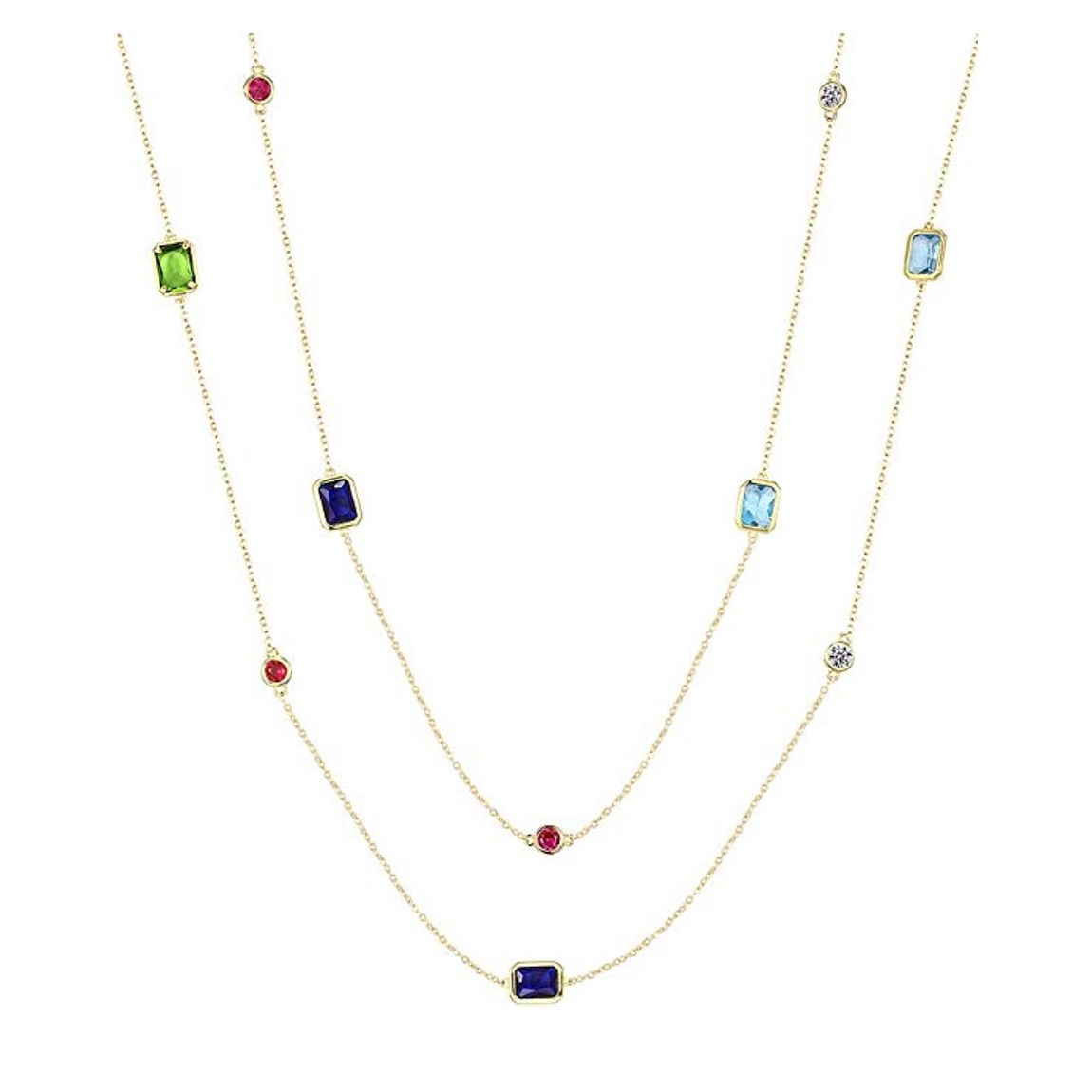 18K Gold Plated Emerald Cut And Round Multi Color Long Necklace main product photo