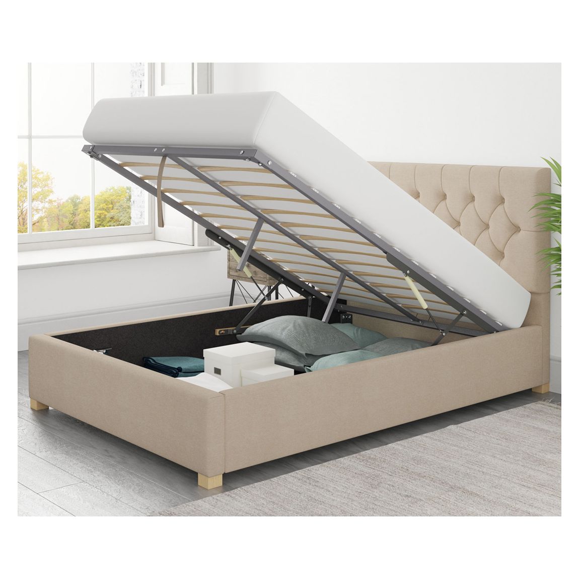 Olivier Beige Double Kimiyo Linen Ottoman Bed main product photo