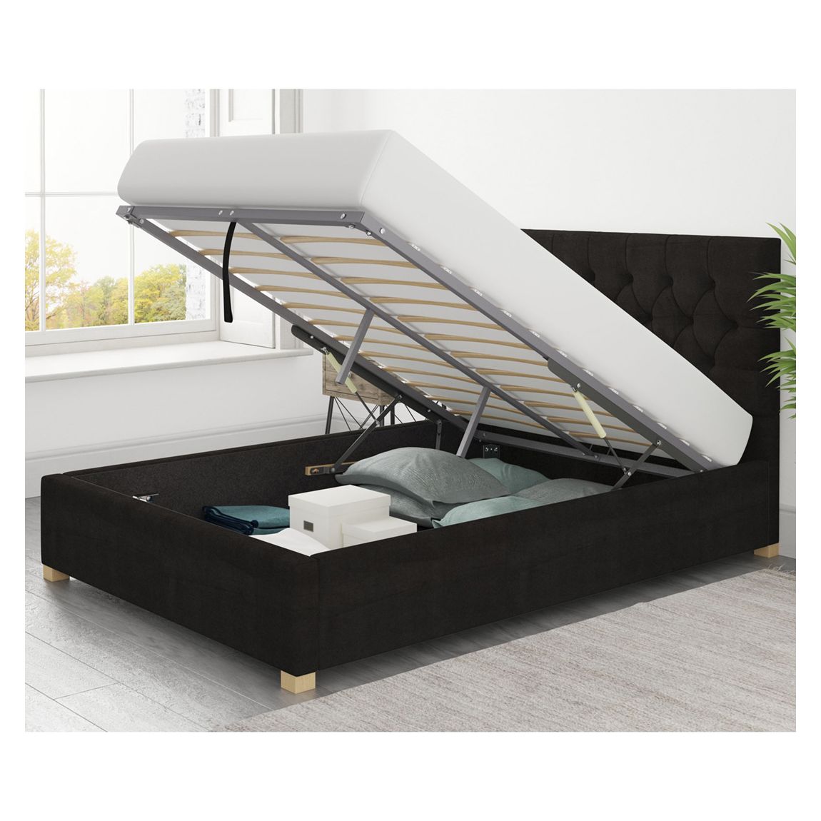Olivier Charcoal Superking Kimiyo Linen Ottoman Bed main product photo
