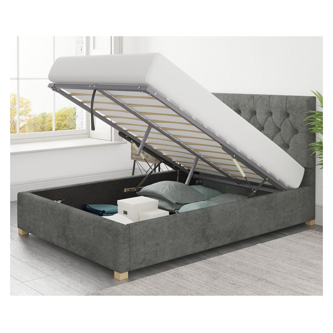 Olivier Granite Double Kimiyo Linen Ottoman Bed main product photo