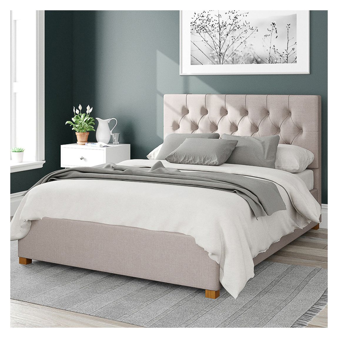 Olivier Eire Linen Double Ottoman Bed, Off White main product photo