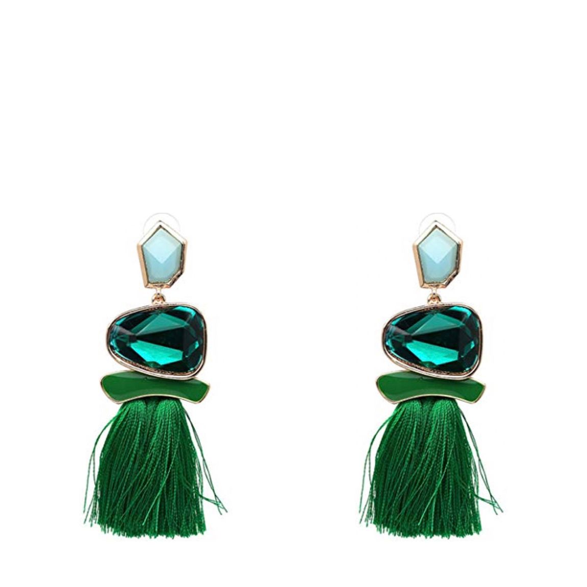 18K Gold Plated Statement Green Tassel Earrings main product photo