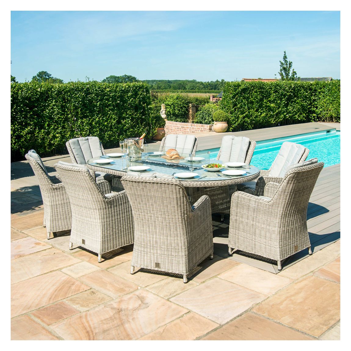 SAVE £979.65 - Oxford 8 Seat Oval Fire Pit Dining Set with Venice Chairs main product photo