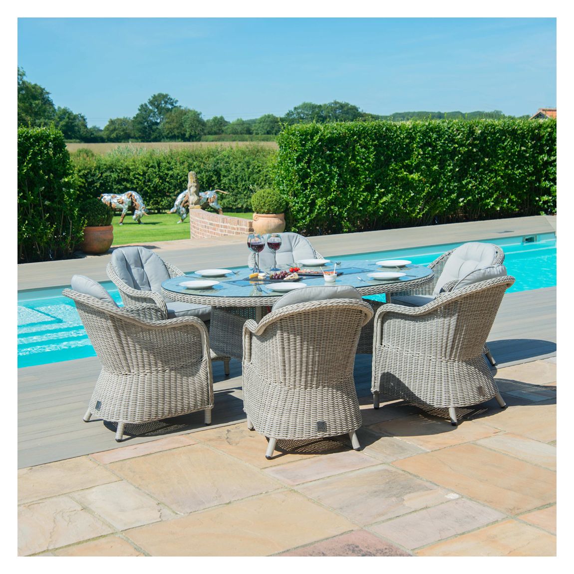SAVE £450 - Oxford 6 Seat Oval Fire Pit Dining Set with Heritage Chairs main product photo